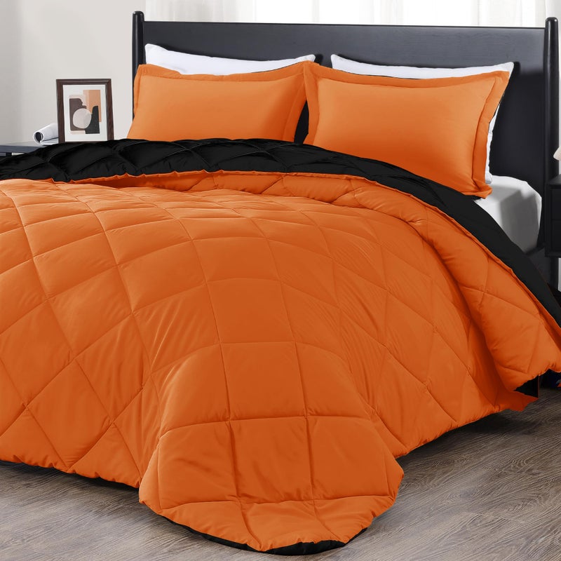 downluxe Queen Comforter Set - Orange and Black Queen Comforter, Soft Bedding Sets for All Seasons -3 Pieces - 1 Comforter (88"x92") and 2 Pillow Shams(20"x26") - Image 1